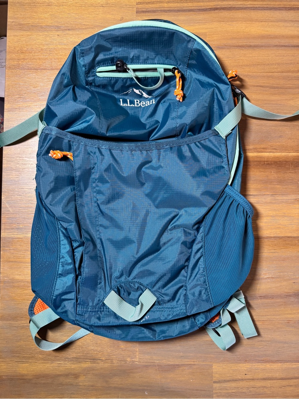 L.L. Bean Teal Blue with Orange Details Lightweight Daypack